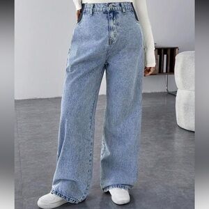 SHEIN Light Blue High-Waist Wide Leg Jeans